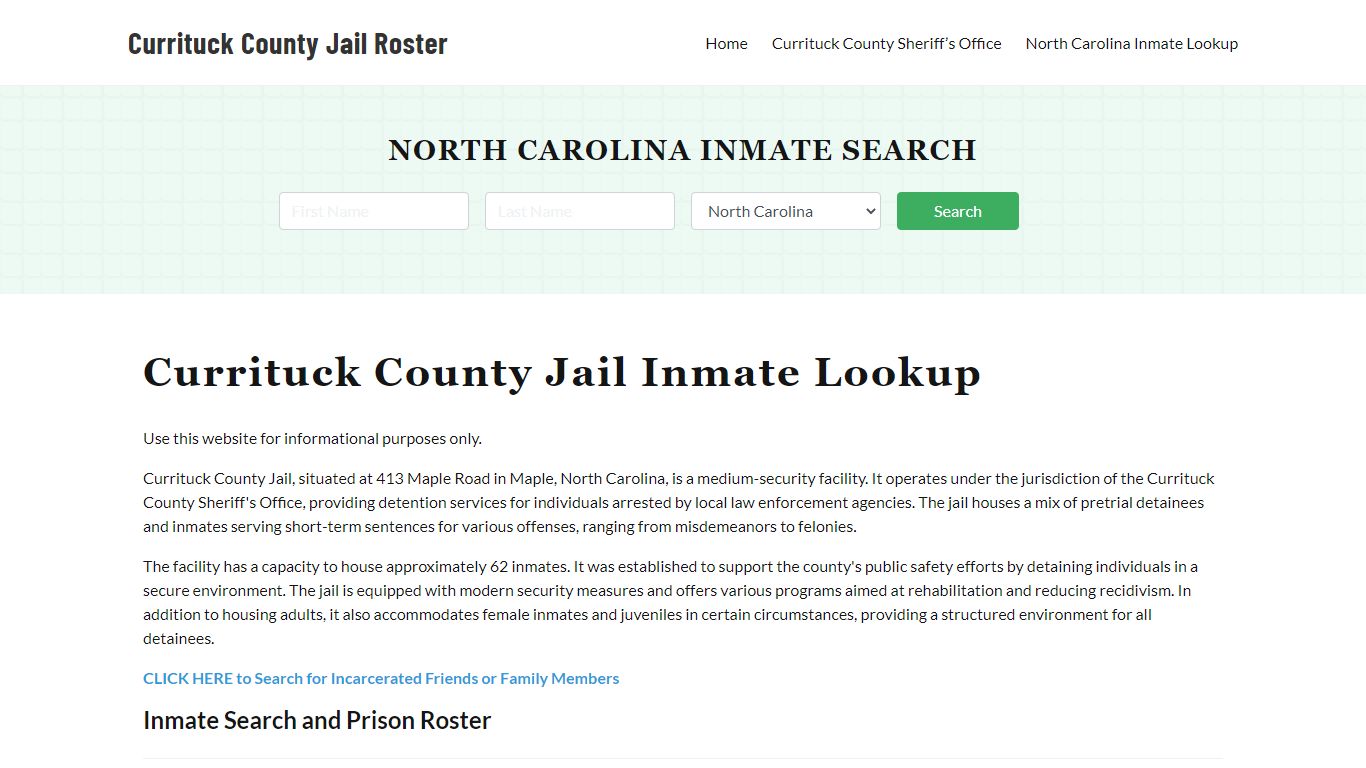 Currituck County Jail Roster Lookup, NC, Inmate Search