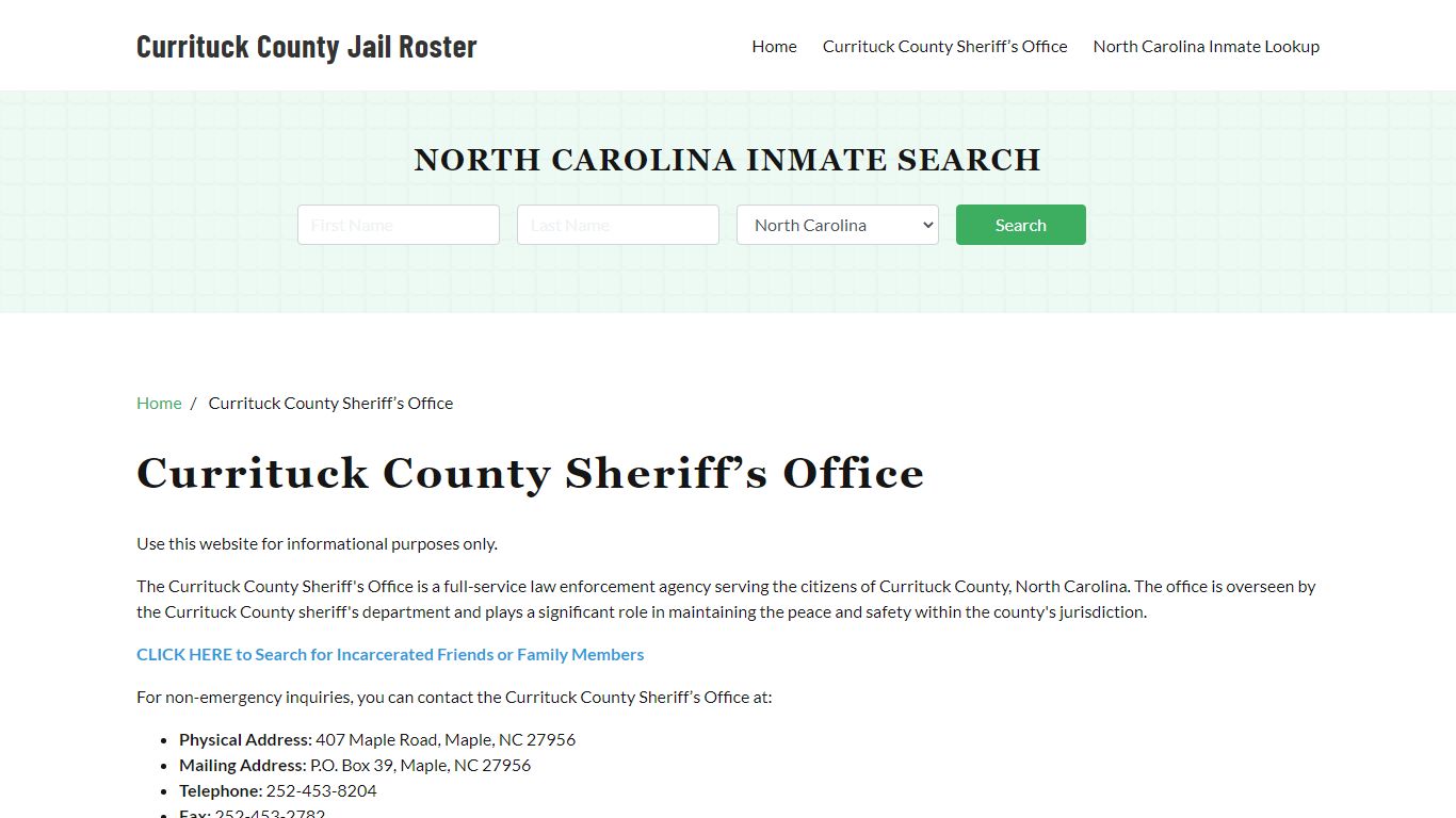 Currituck County Sheriff Office, NC, Arrest Warrants Search